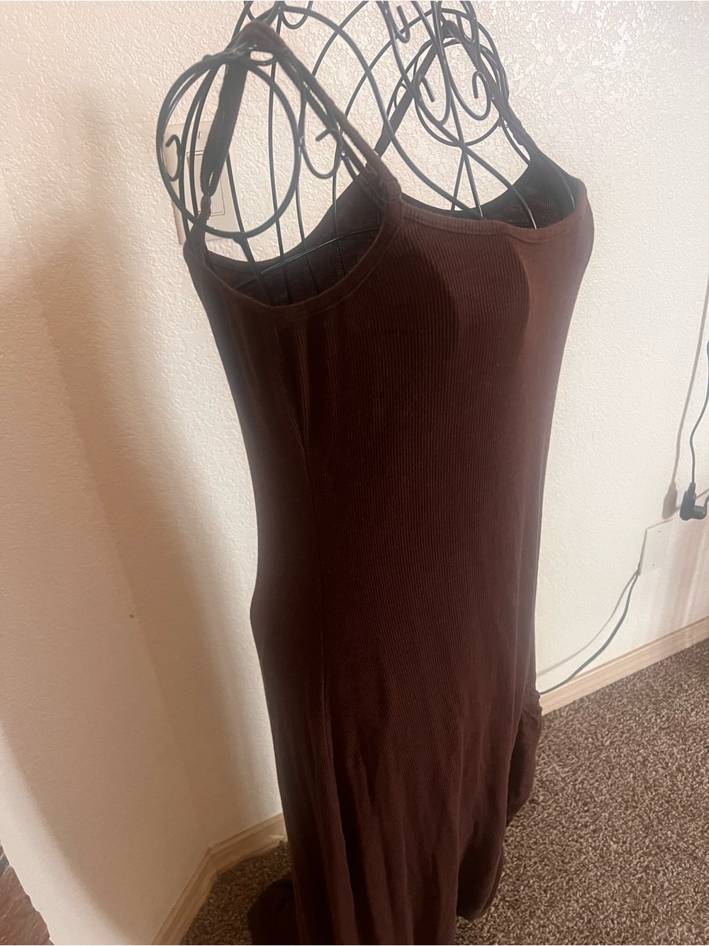 aerie Chocolate Ribbed Maxi Slip Dress
